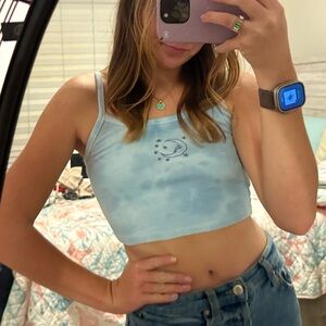 Women’s Light Blue Tie-Dye Cropped Tank Small